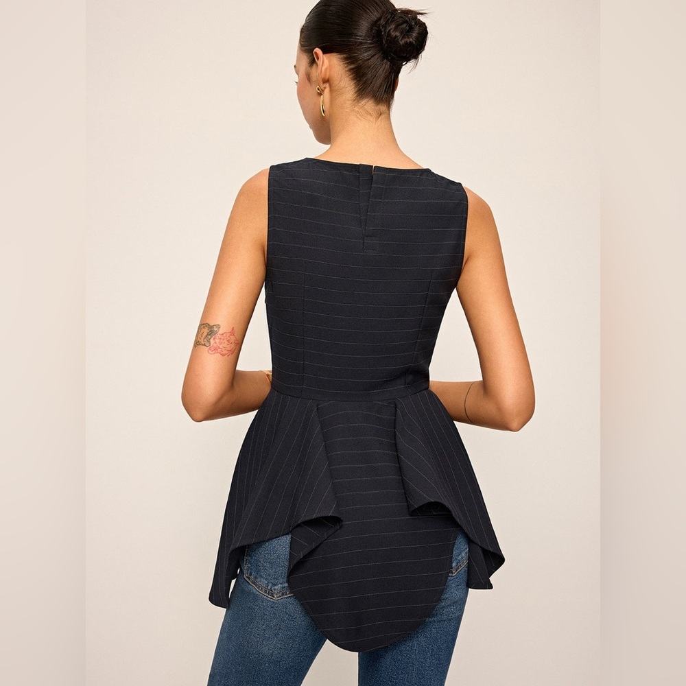 Commense Black Pinstripe Peplum Top - Picture 4 of 4